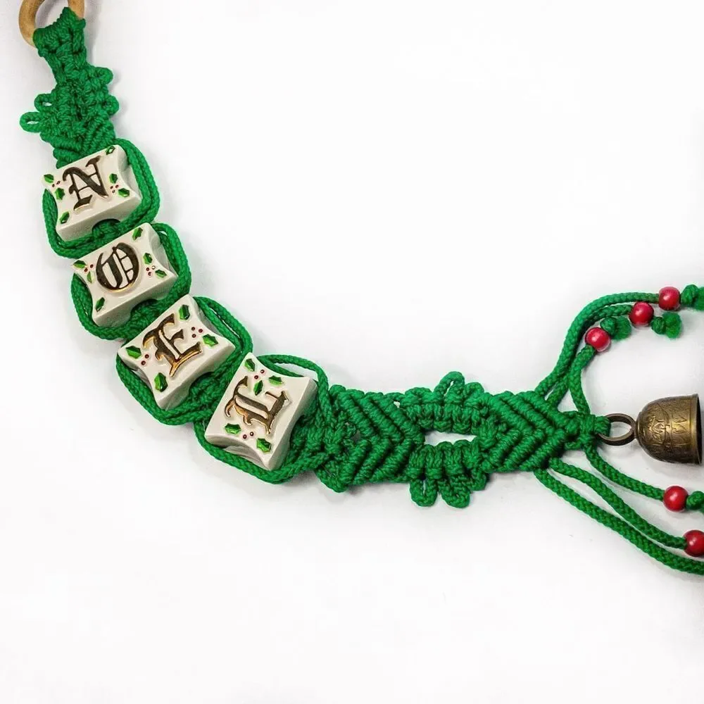 VTG Holiday Noel Porcelain Macrame Bell Door Hanging 1979 O’Henry